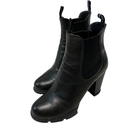 Prada Side Gore Leather Short Boots Black 36