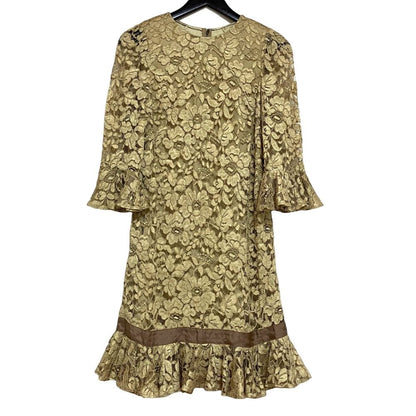 Dolce & Gabbana Flower Lace Frill Dress Khaki