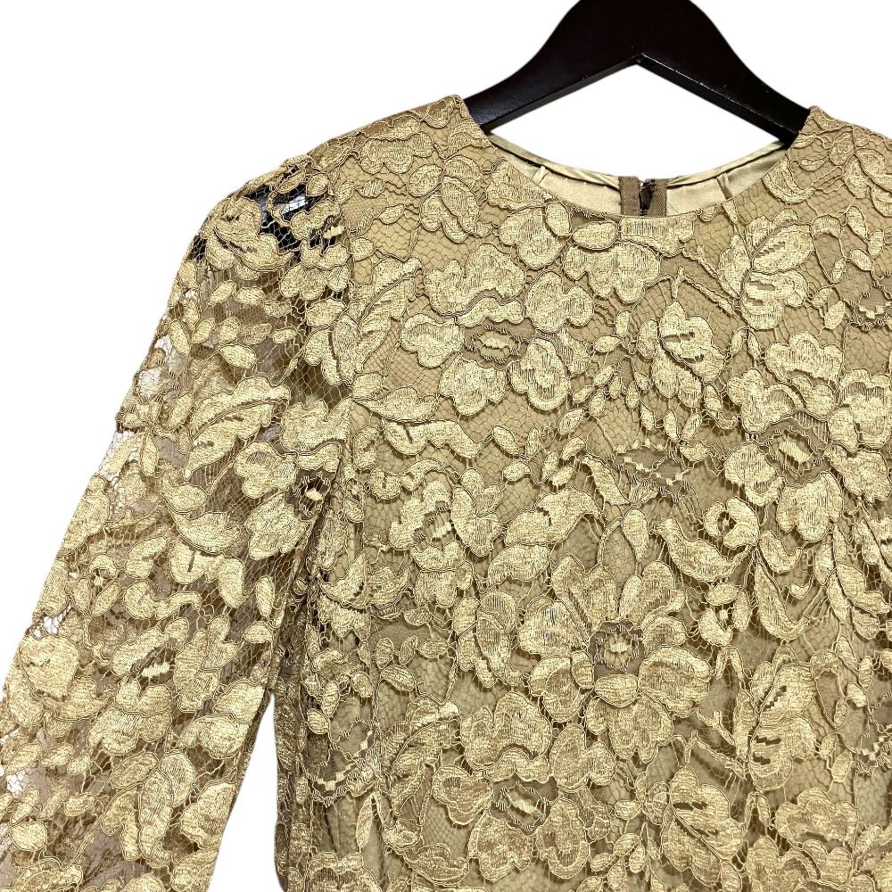 Dolce & Gabbana Flower Lace Frill Dress Khaki — view 3