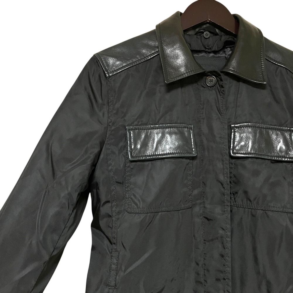 Prada Vintage Leather Trim Padded Liner Nylon Coat S Black — view 3