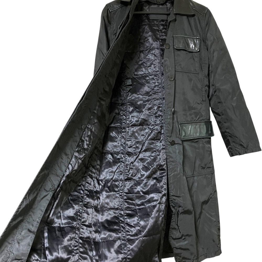 Prada Vintage Leather Trim Padded Liner Nylon Coat S Black — view 4