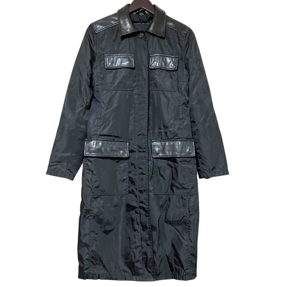 Prada Vintage Leather Trim Padded Liner Nylon Coat S Black