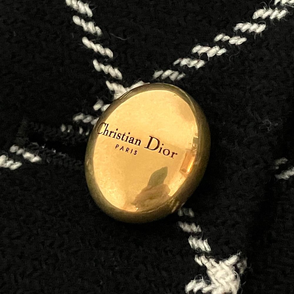 Dior Logo Button Plaid Tweed Wrap Skirt Mini Black — view 4