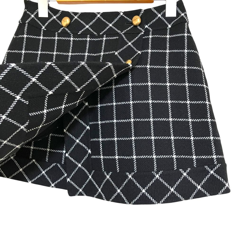 Dior Logo Button Plaid Tweed Wrap Skirt Mini Black — view 3