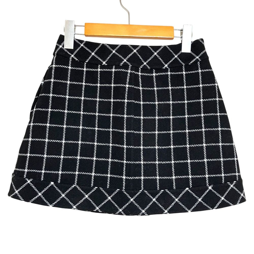Dior Logo Button Plaid Tweed Wrap Skirt Mini Black — view 2