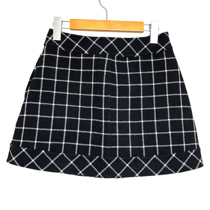 Dior Logo Button Plaid Tweed Wrap Skirt Mini Black — view 2