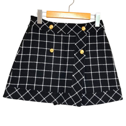 Dior Logo Button Plaid Tweed Wrap Skirt Mini Black