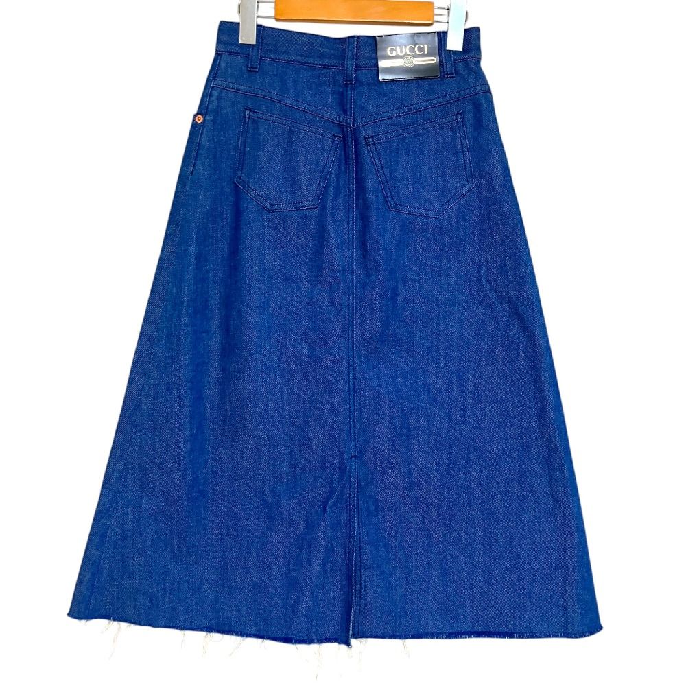 Gucci Calfskin Length Cut Off Trapeze Denim Skirt 38 160 Indigo Blue — view 2