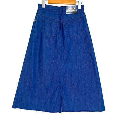Gucci Calfskin Length Cut Off Trapeze Denim Skirt 38 160 Indigo Blue — view 2