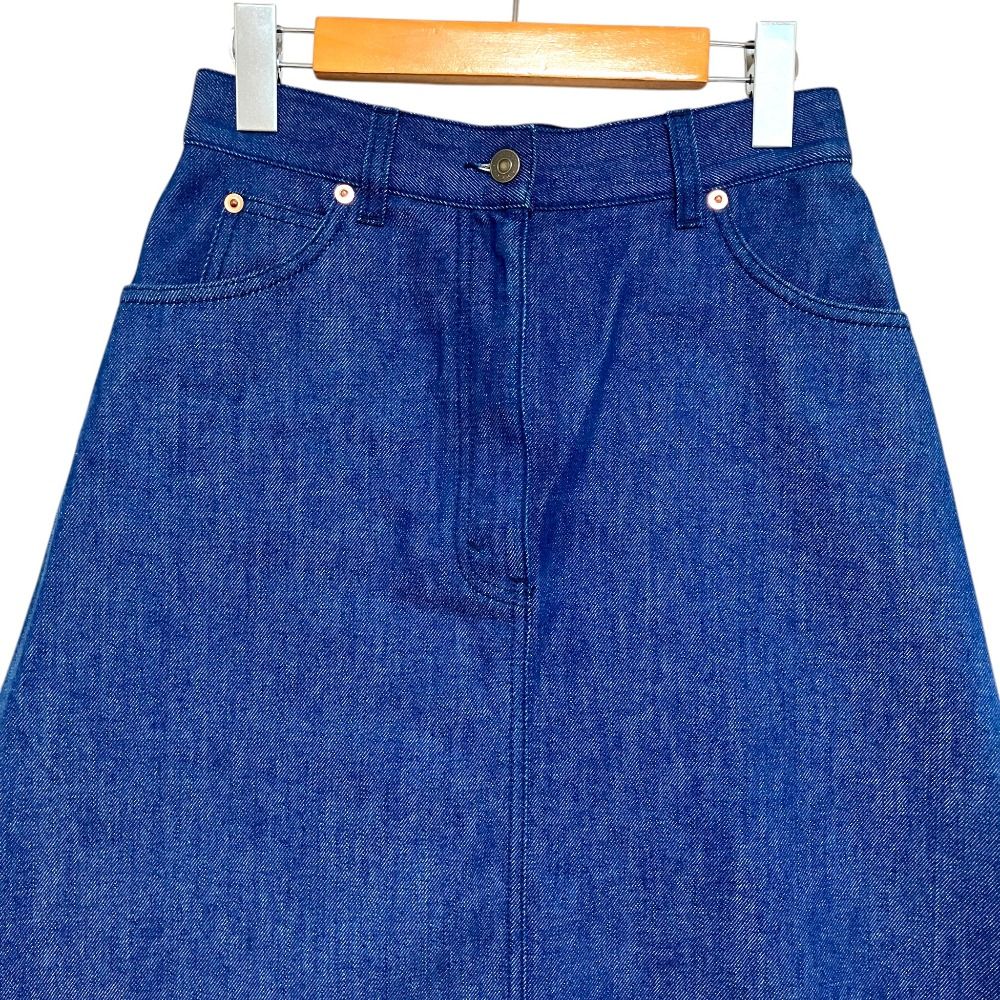 Gucci Calfskin Length Cut Off Trapeze Denim Skirt 38 160 Indigo Blue — view 3