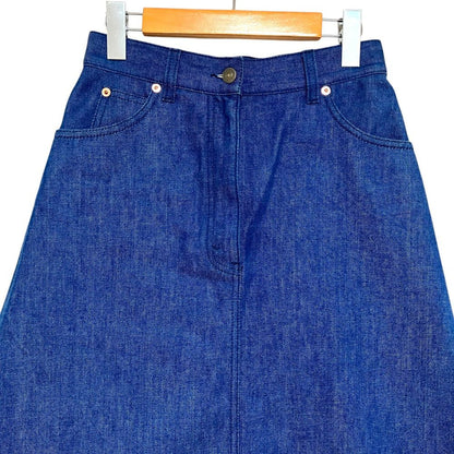 Gucci Calfskin Length Cut Off Trapeze Denim Skirt 38 160 Indigo Blue — view 3