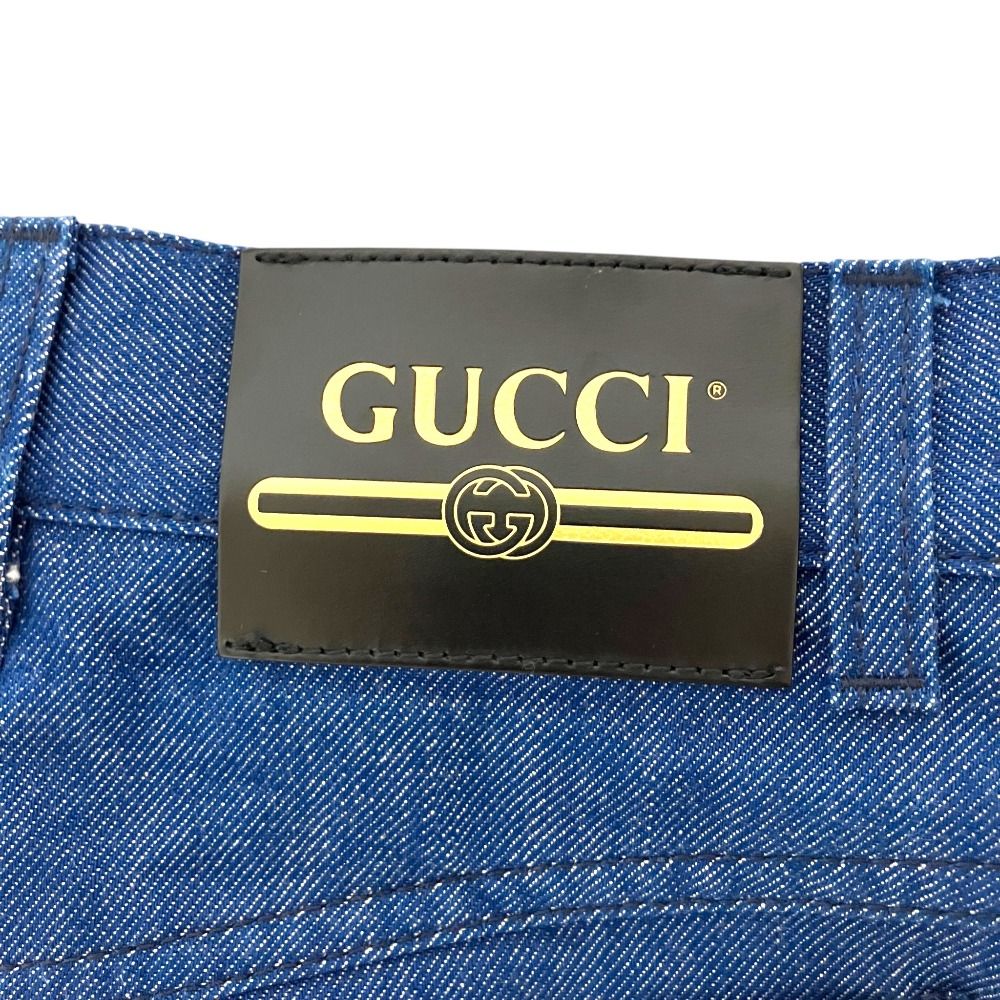 Gucci Calfskin Length Cut Off Trapeze Denim Skirt 38 160 Indigo Blue — view 4