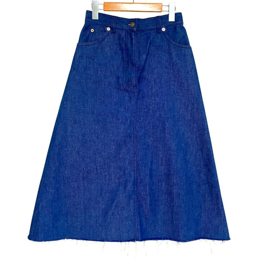 Gucci Calfskin Length Cut Off Trapeze Denim Skirt 38 160 Indigo Blue