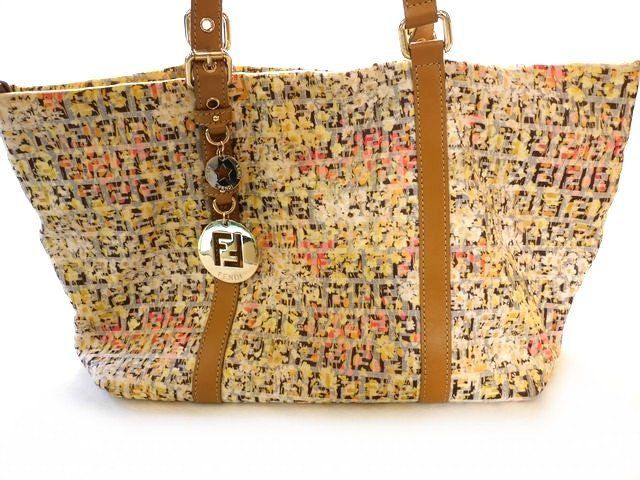 Fendi Zucchino Tote Bag Canvas Leather Multicolor Charm