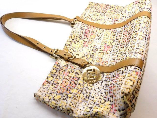 Fendi Zucchino Tote Bag Canvas Leather Multicolor Charm — view 2