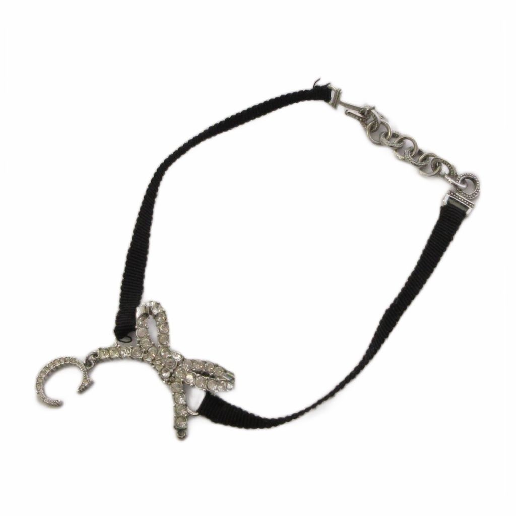 Dior Choker Ribbon Silver Color Black Necklace