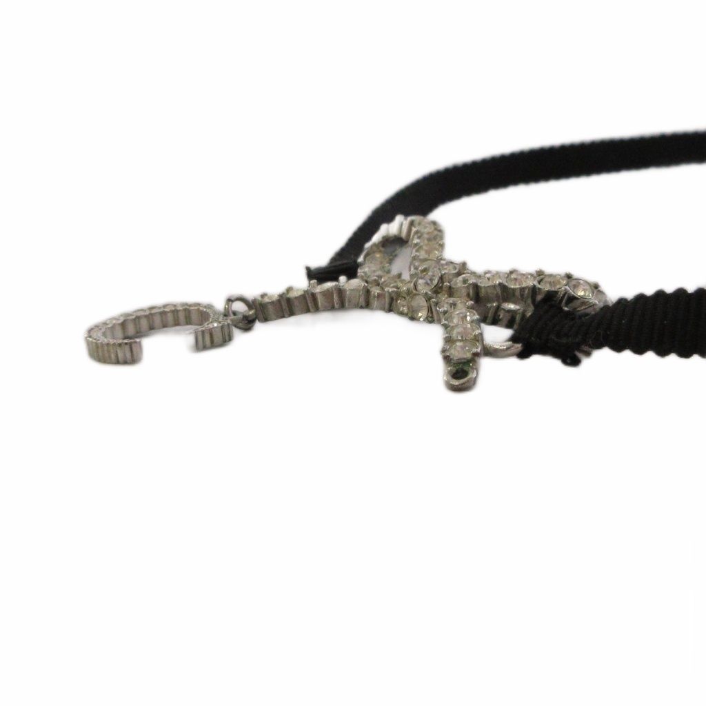 Dior Choker Ribbon Silver Color Black Necklace — view 4