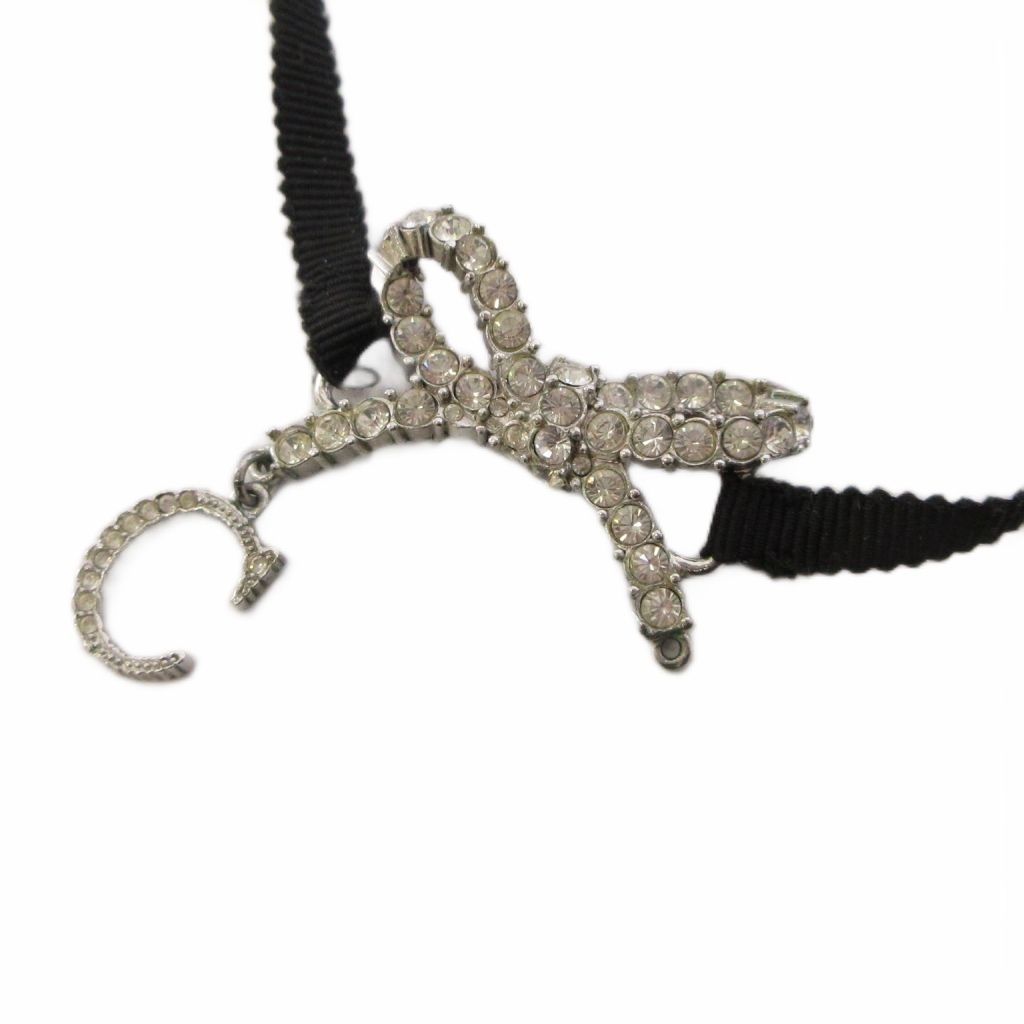 Dior Choker Ribbon Silver Color Black Necklace — view 2
