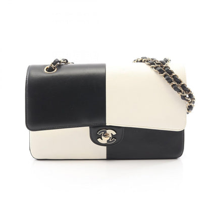 Chanel Shoulder Bag Double Flap Bicolor Black White Lambskin Chain