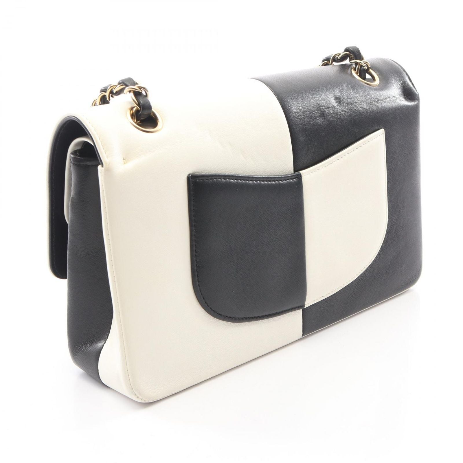 Chanel Shoulder Bag Double Flap Bicolor Black White Lambskin Chain — view 2