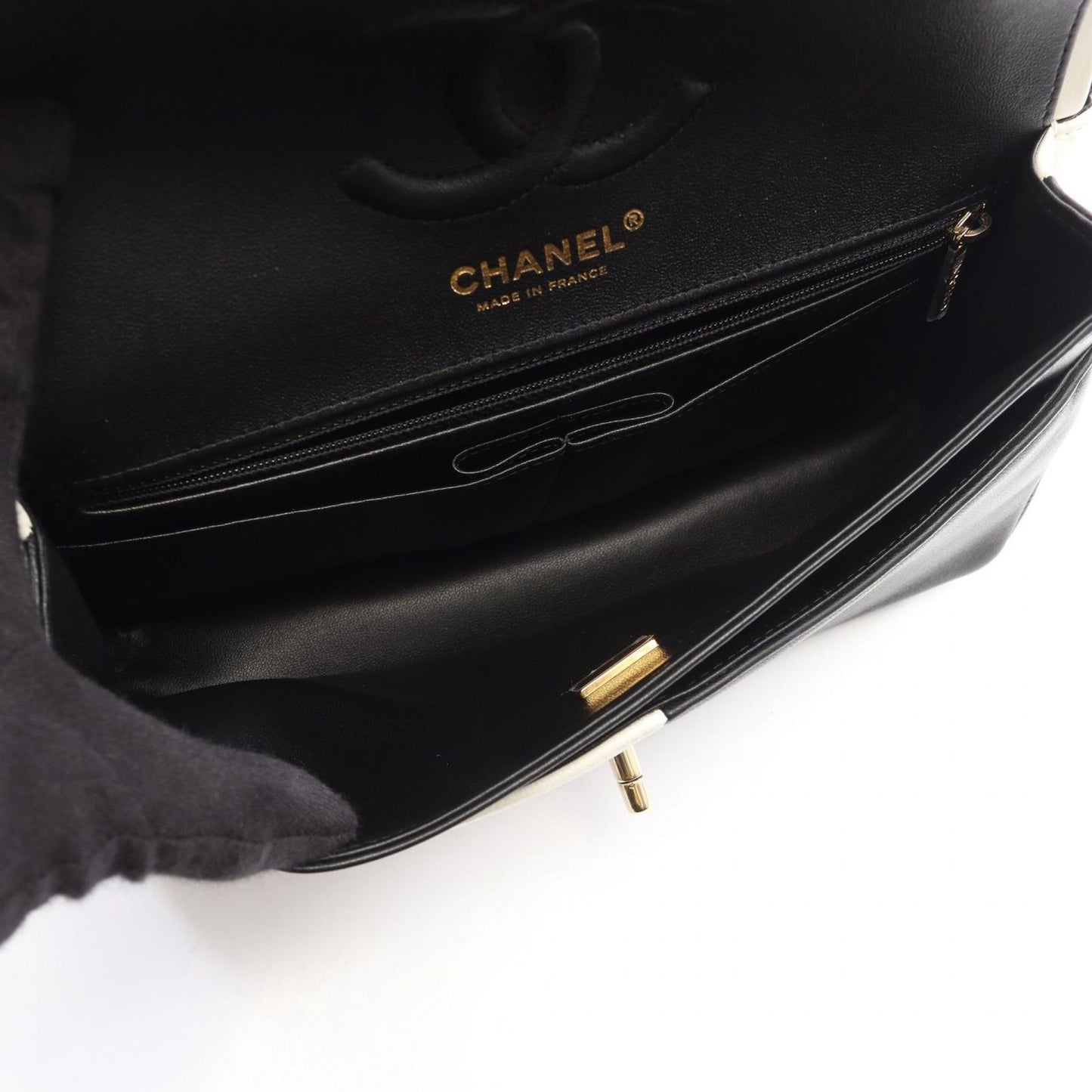 Chanel Shoulder Bag Double Flap Bicolor Black White Lambskin Chain — view 3