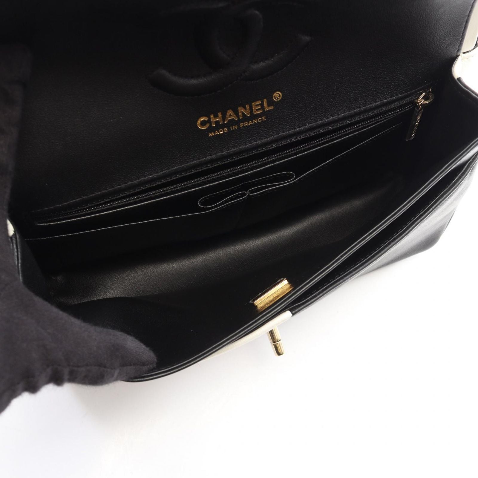 Chanel Shoulder Bag Double Flap Bicolor Black White Lambskin Chain — view 3