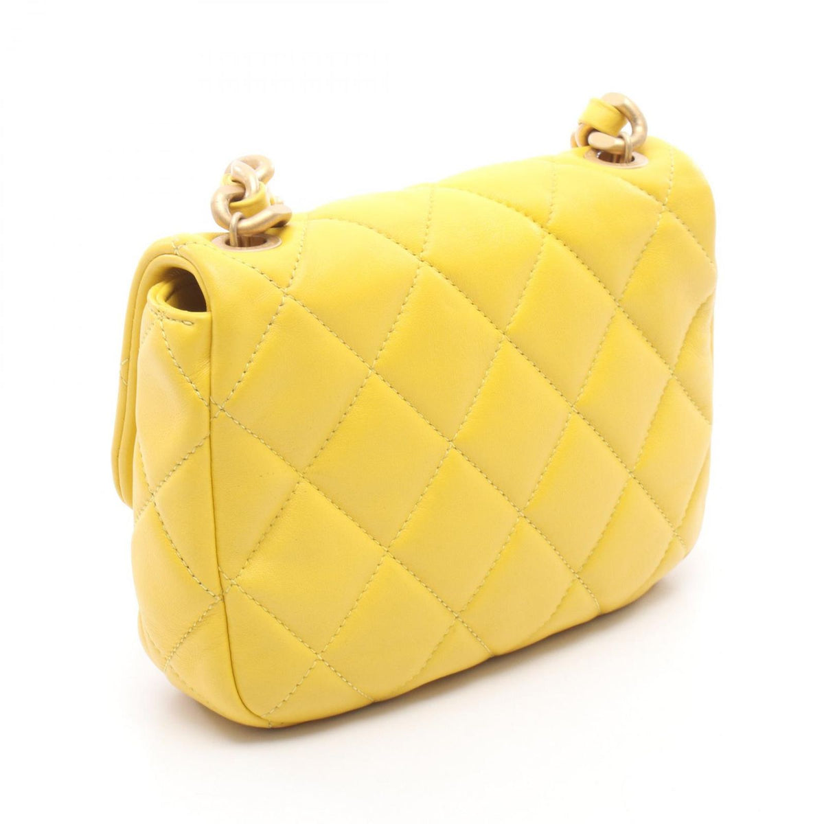 Chanel Shoulder Bag Quilted Small Flap Chain Yellow Lambskin — view 2