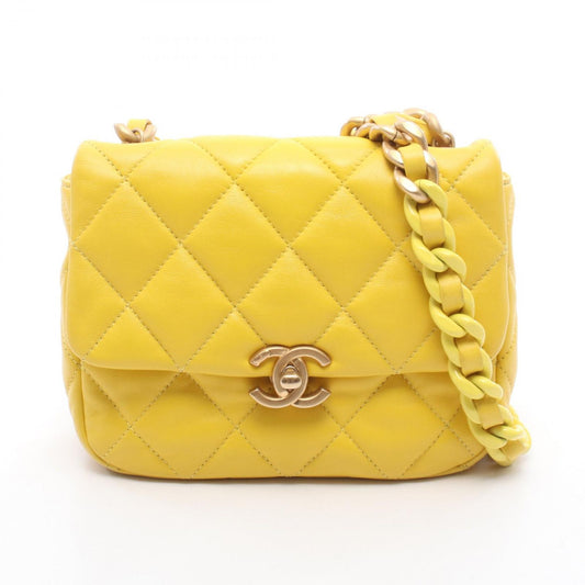 Chanel Shoulder Bag Quilted Small Flap Chain Yellow Lambskin