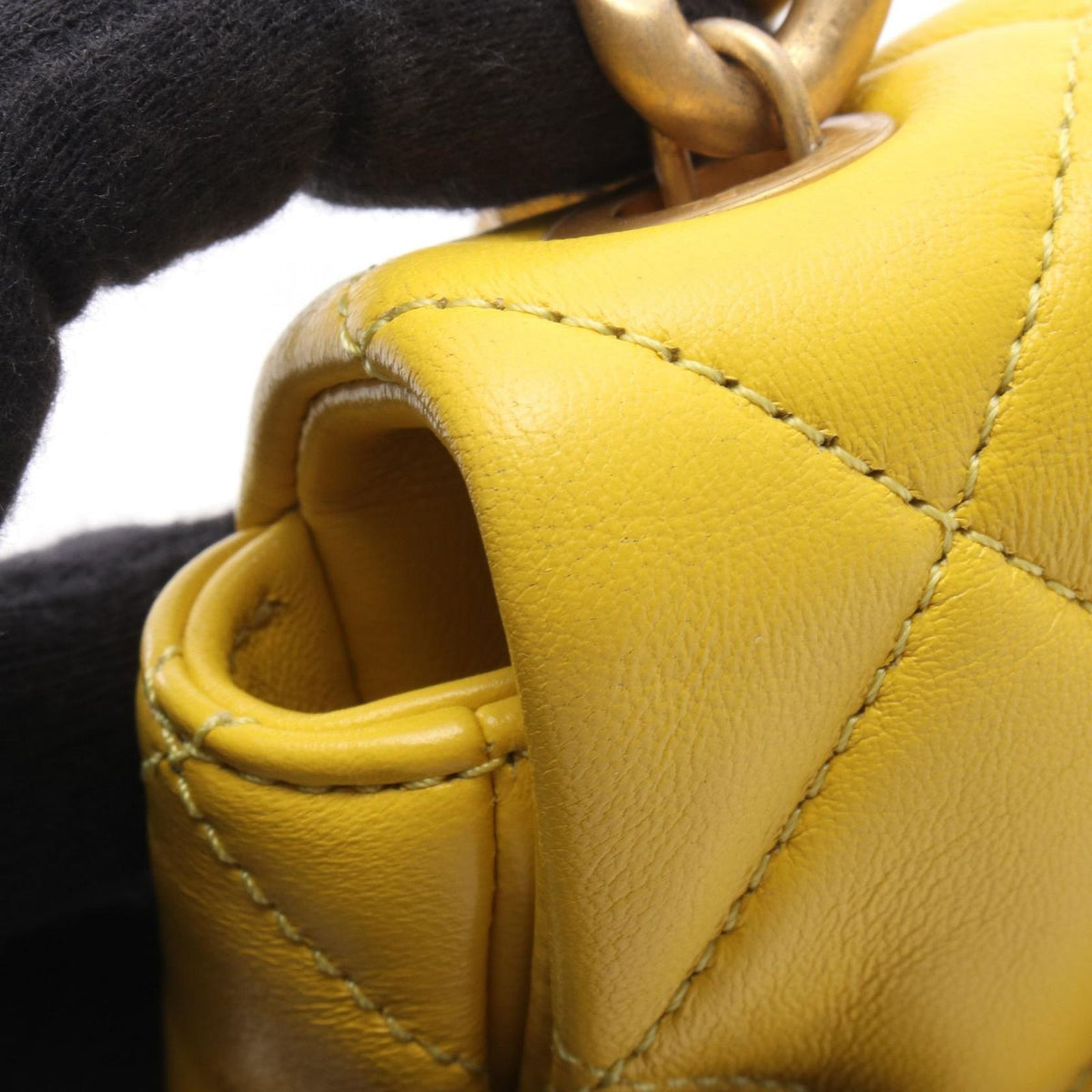 Chanel Shoulder Bag Quilted Small Flap Chain Yellow Lambskin — view 7