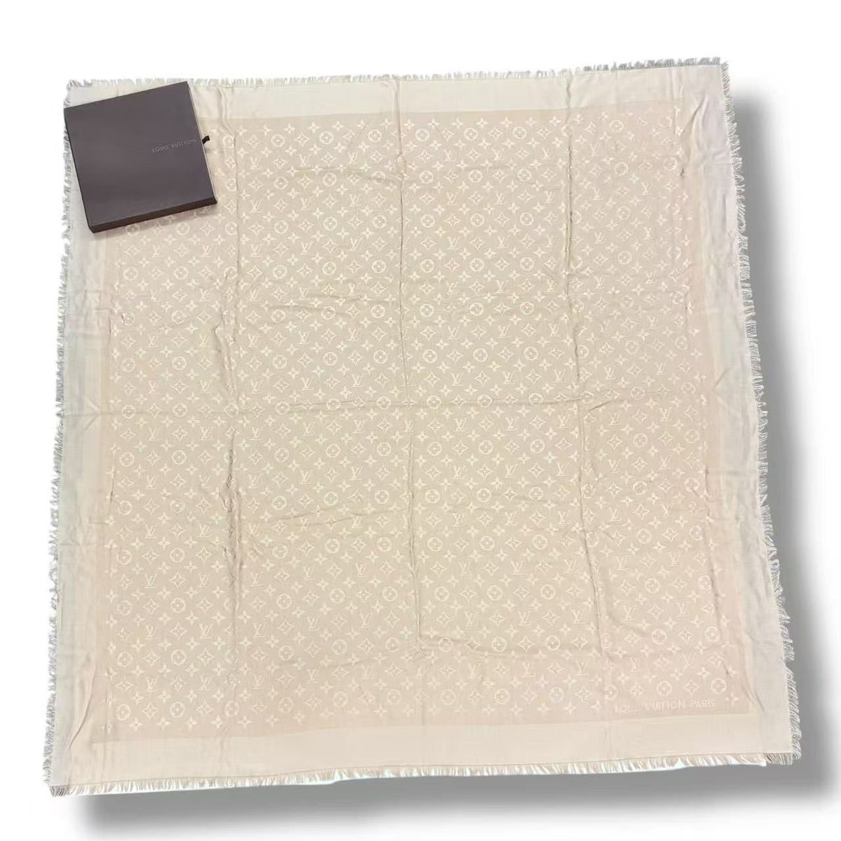 Louis Vuitton Silk Wool Scarf Monogram Beige
