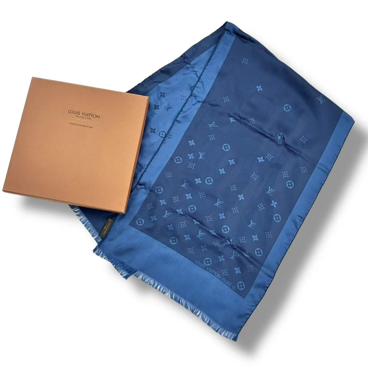 Louis Vuitton Silk Scarf Monogram Navy