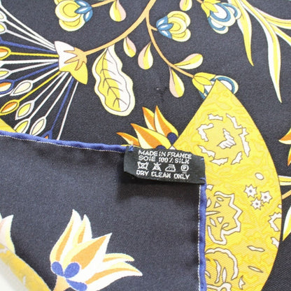 Hermes Carre 90 Scarf Flower Blooming Fabric Fan 100% Silk Black Pawn — view 7