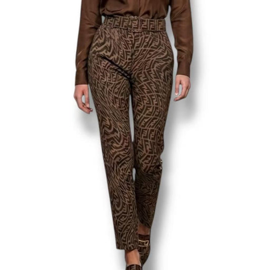 Fendi Zucca Cotton Polyester Pants 36 Brown