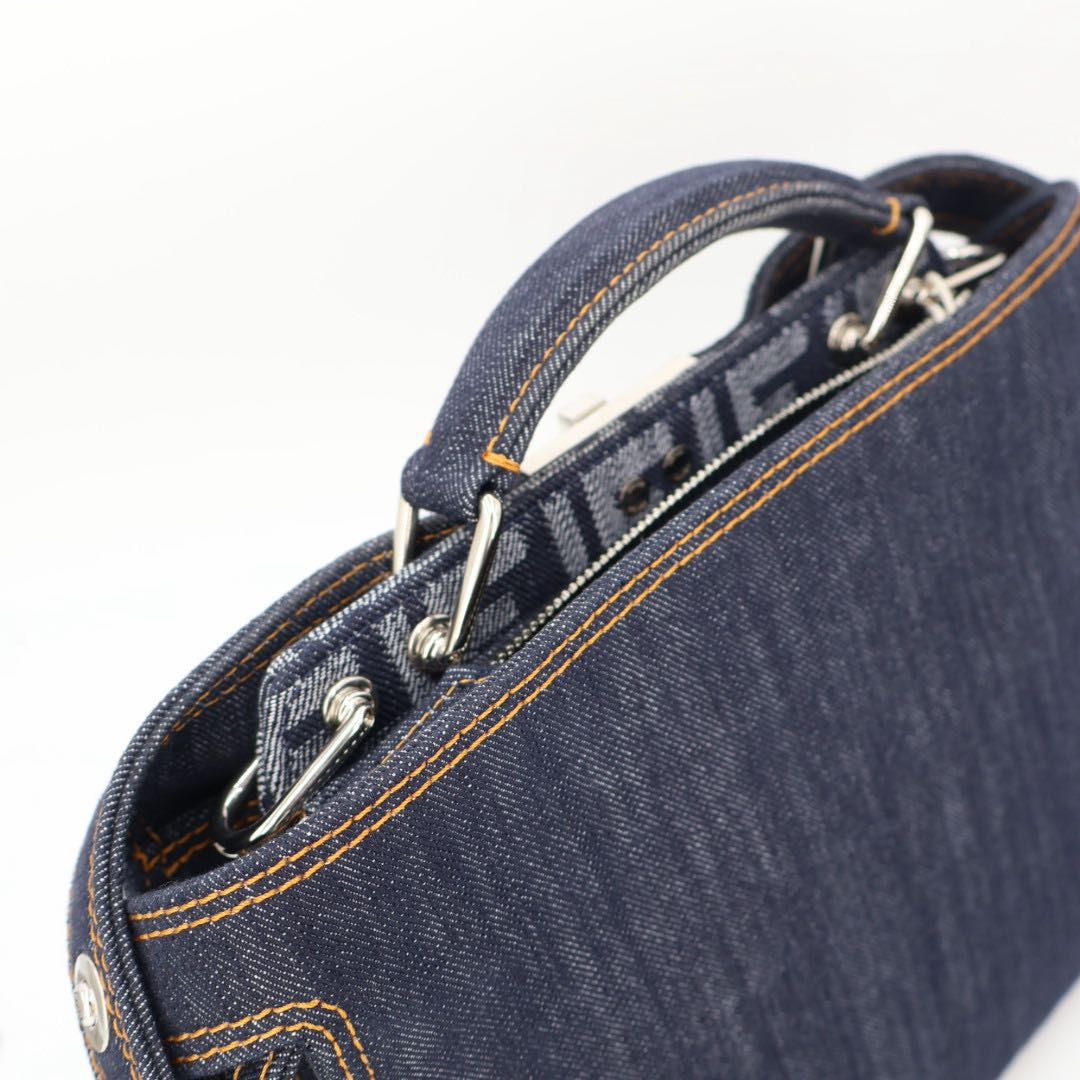 Fendi Peekaboo Icy Small Denim 2-Way Handbag Navy — view 8