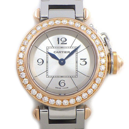 Cartier Watch Miss Pasha Diamond Bezel Silver Sunray Dial 18K Pink Gold SS