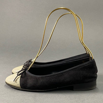 Chanel CC Logo Ballet Shoes Flat Black Suede Ribbon 35.5 — view 2