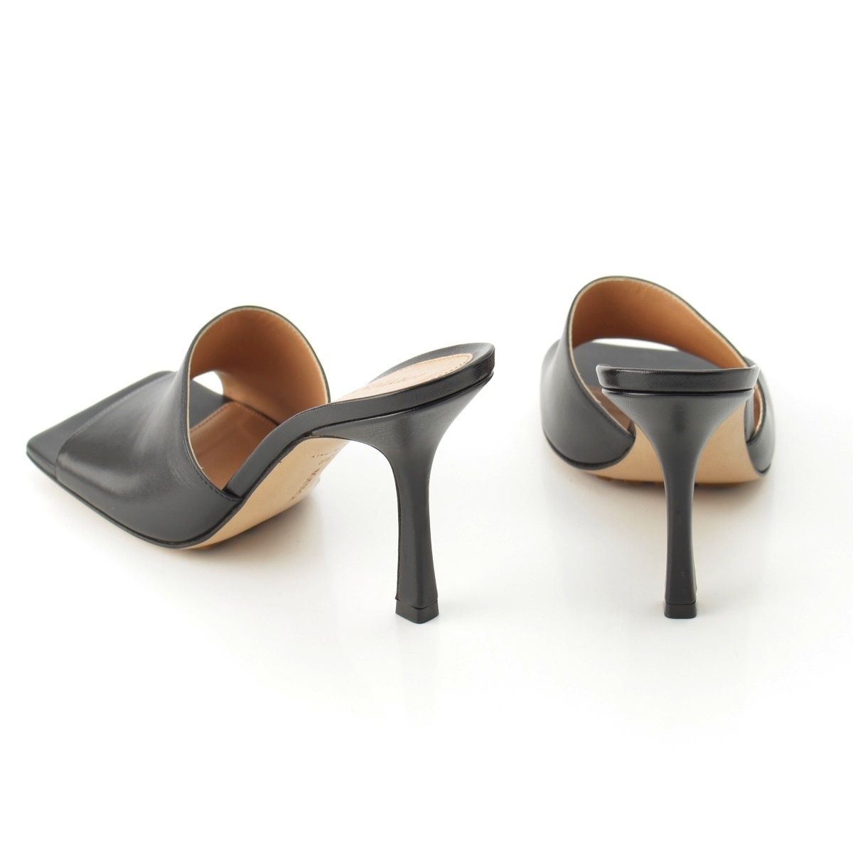 Bottega Veneta Leather Stiletto Heels Square Sandals Black — view 4