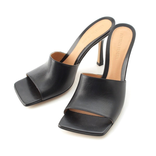 Bottega Veneta Leather Stiletto Heels Square Sandals Black