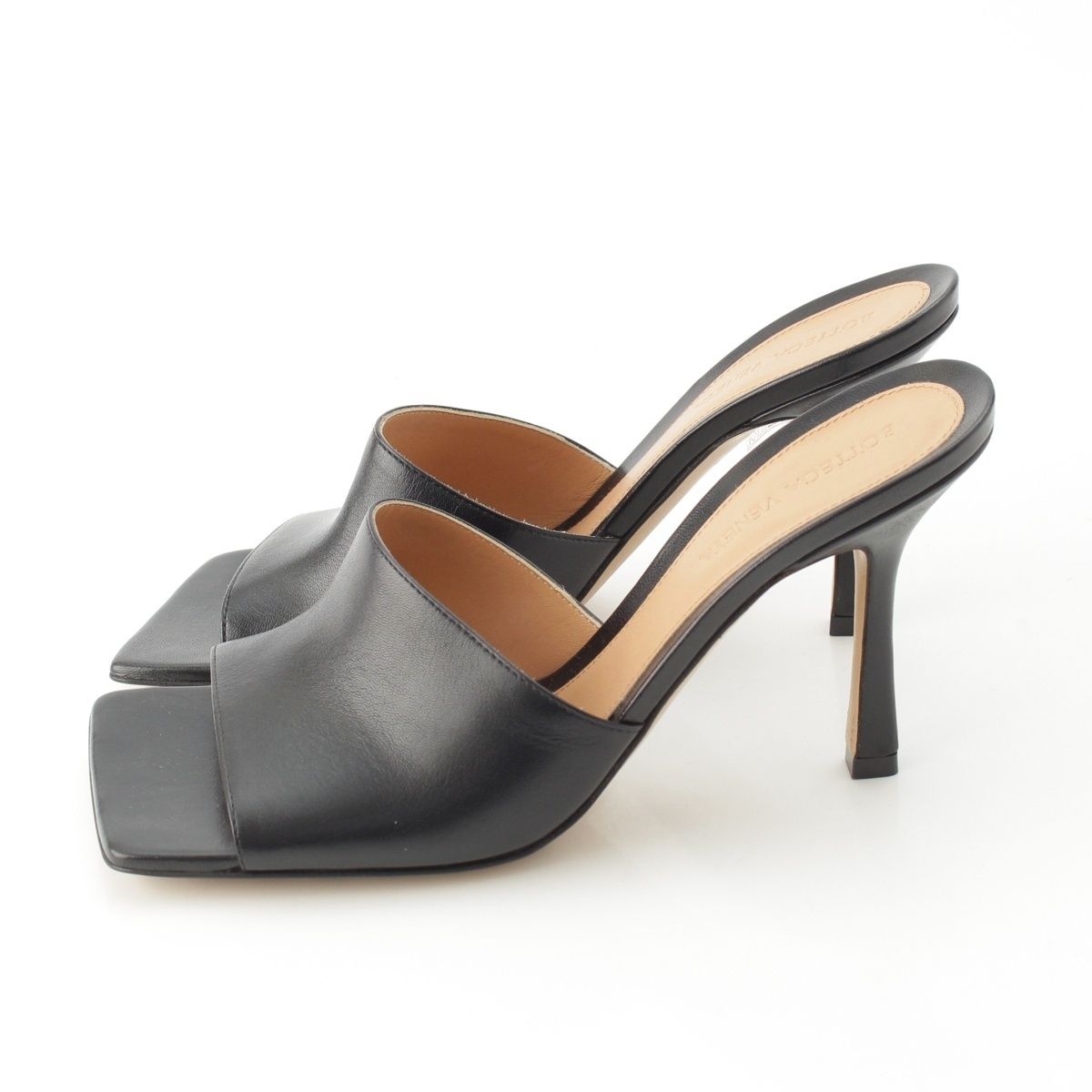 Bottega Veneta Leather Stiletto Heels Square Sandals Black — view 3