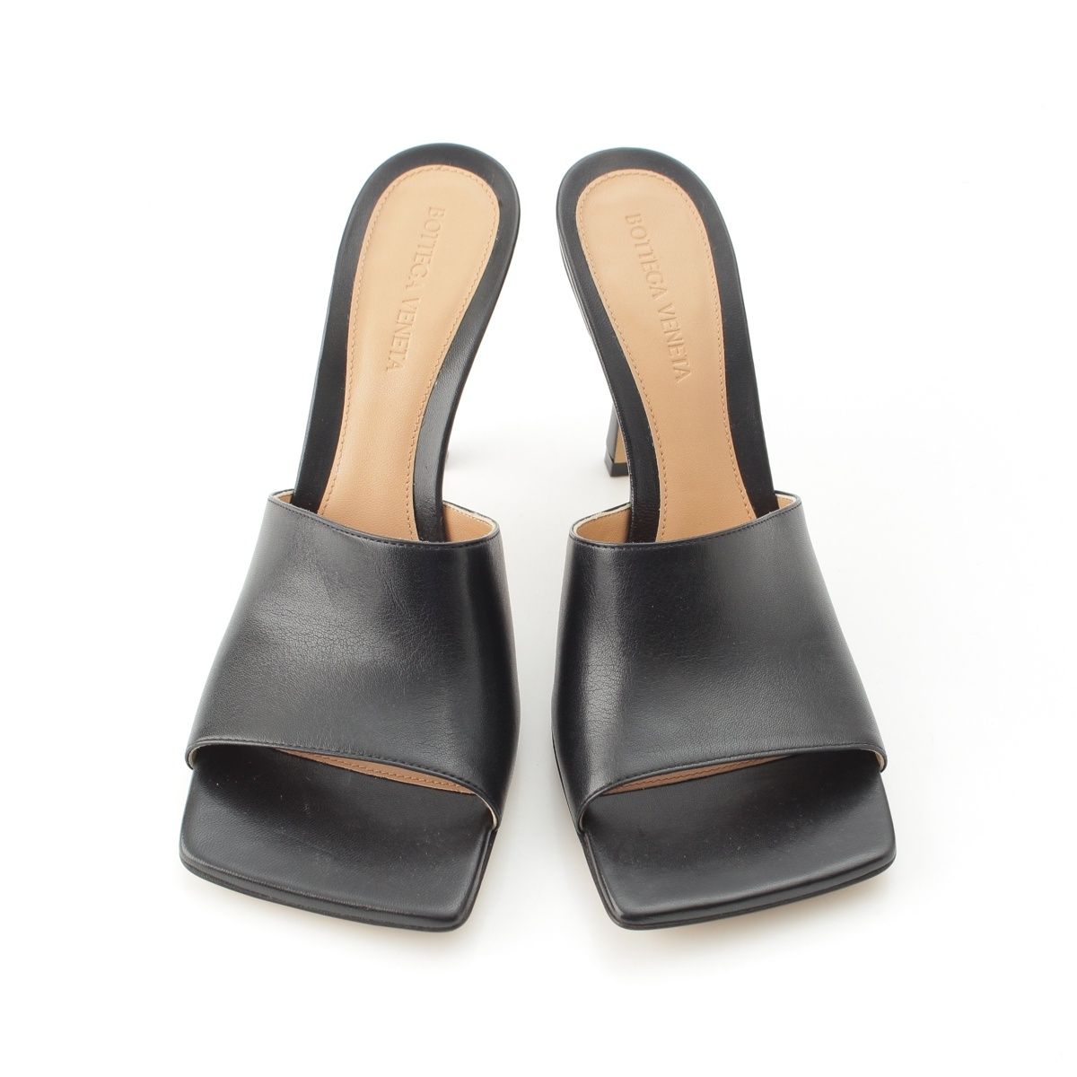 Bottega Veneta Leather Stiletto Heels Square Sandals Black — view 2