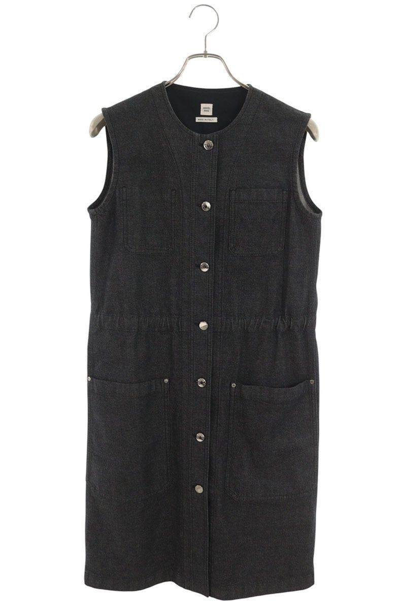 Hermes Sellier Button Cotton Denim Dress 36