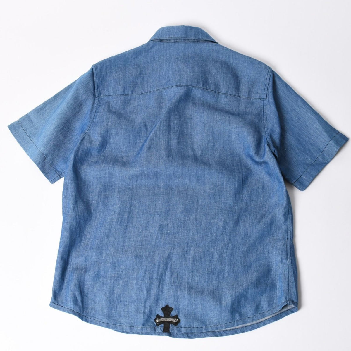 Chrome Hearts Denim Short Sleeve Polo Shirt M CH Cross Patch Ball Button Blue — view 2
