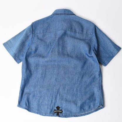 Chrome Hearts Denim Short Sleeve Polo Shirt M CH Cross Patch Ball Button Blue — view 2