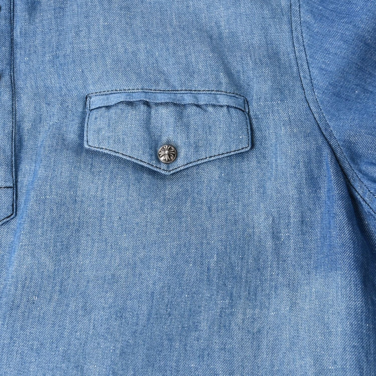 Chrome Hearts Denim Short Sleeve Polo Shirt M CH Cross Patch Ball Button Blue — view 6