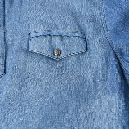 Chrome Hearts Denim Short Sleeve Polo Shirt M CH Cross Patch Ball Button Blue — view 6