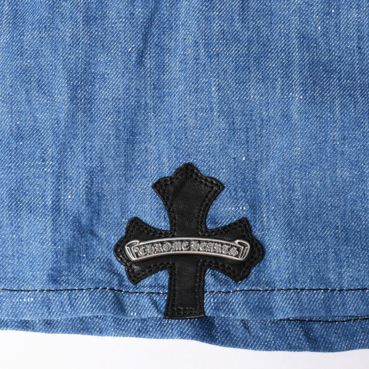 Chrome Hearts Denim Short Sleeve Polo Shirt M CH Cross Patch Ball Button Blue — view 8