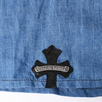Chrome Hearts Denim Short Sleeve Polo Shirt M CH Cross Patch Ball Button Blue — view 8
