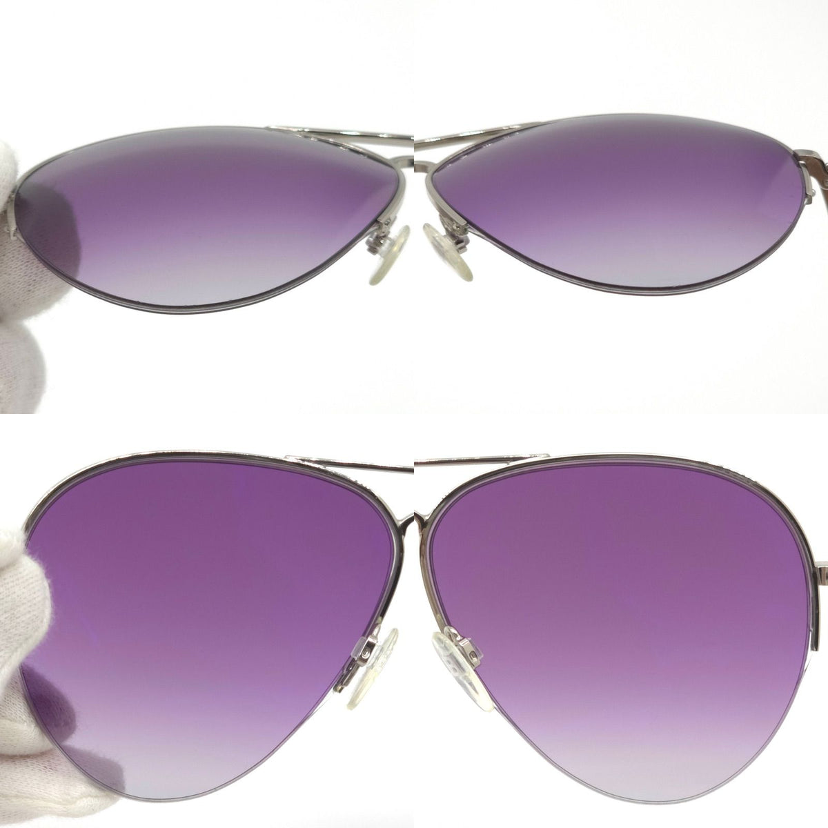 Balenciaga Teardrop Sunglasses Purple Color Gradation Silver Metal Case Cloth — view 5