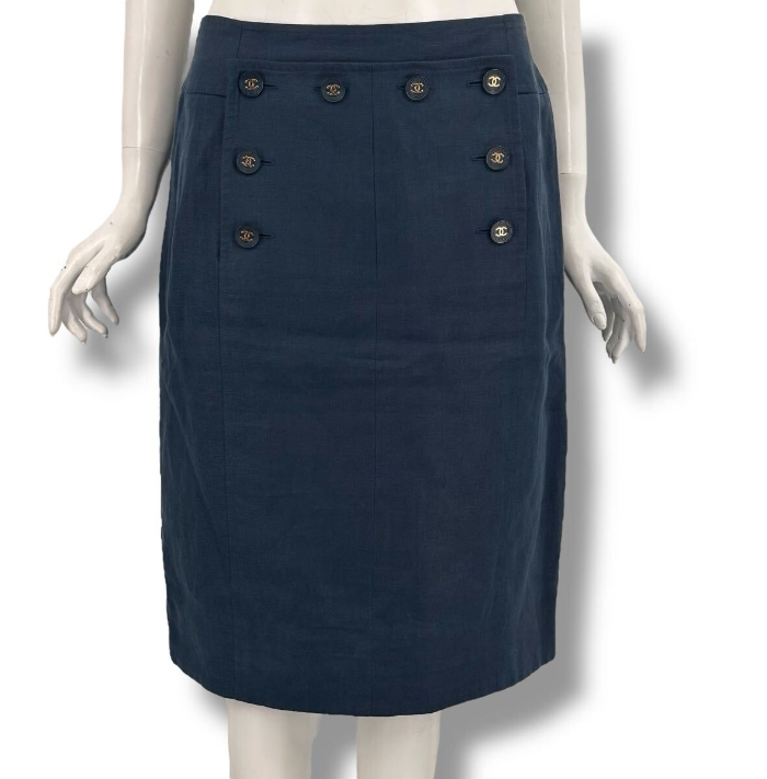 Chanel 94P Skirt Coco Button Knee Length Navy 42