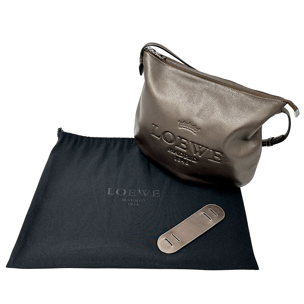 Loewe Shoulder Bag Heritage Leather Brown Metallic Logo — view 7